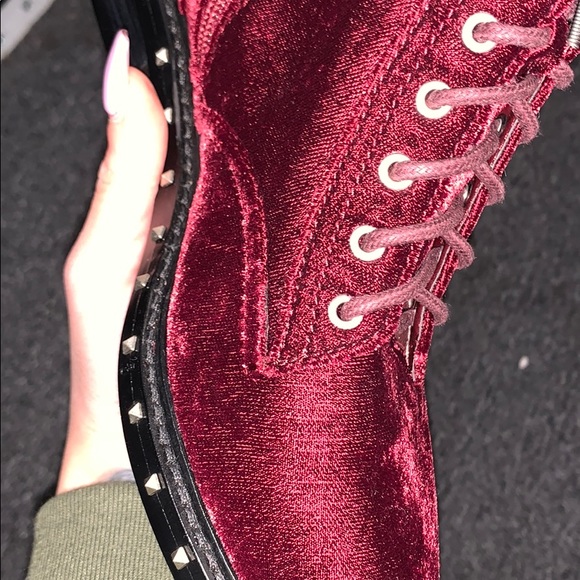 Brand new burgundy velvet combat style boot - Picture 7 of 8